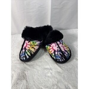 Besroad Women's Black/ Multi Color Fuzzy Slippers Size Large
